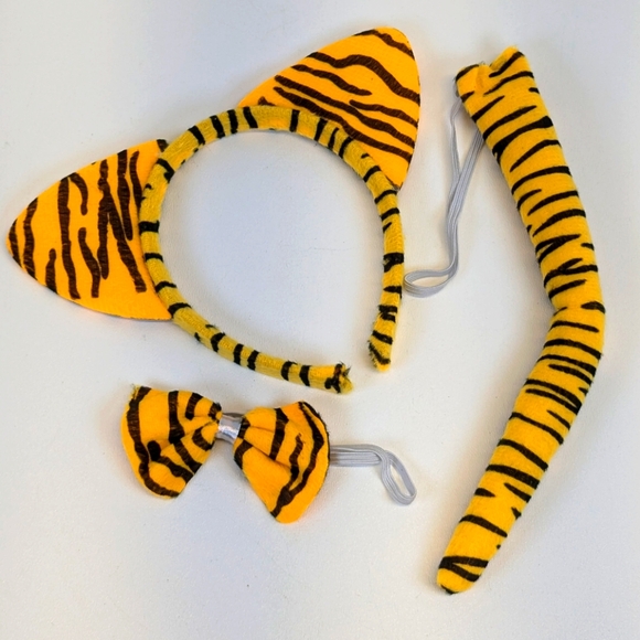 🎃 Tiger Stripe Costume Headband, Bow & Bendable Tail - 3pc Set New - Picture 1 of 2